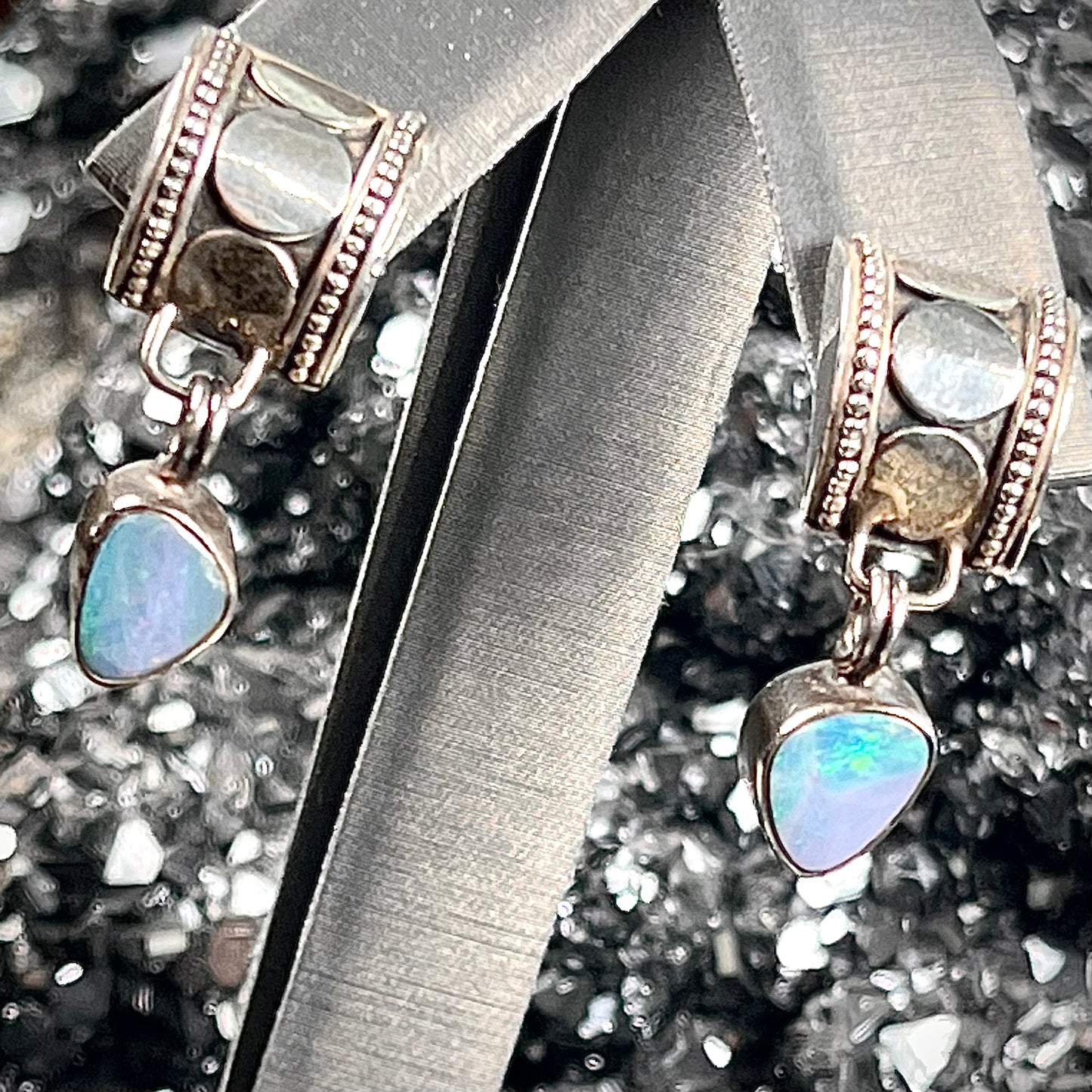 Kuzco and Pacha ~ Sterling Silver Semi-Black Opal Doublet Earrings