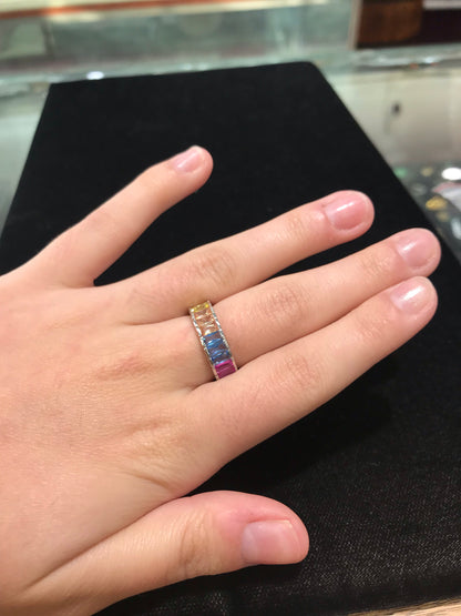 Synthetic Colored Stone Ring Band | Sterling Silver