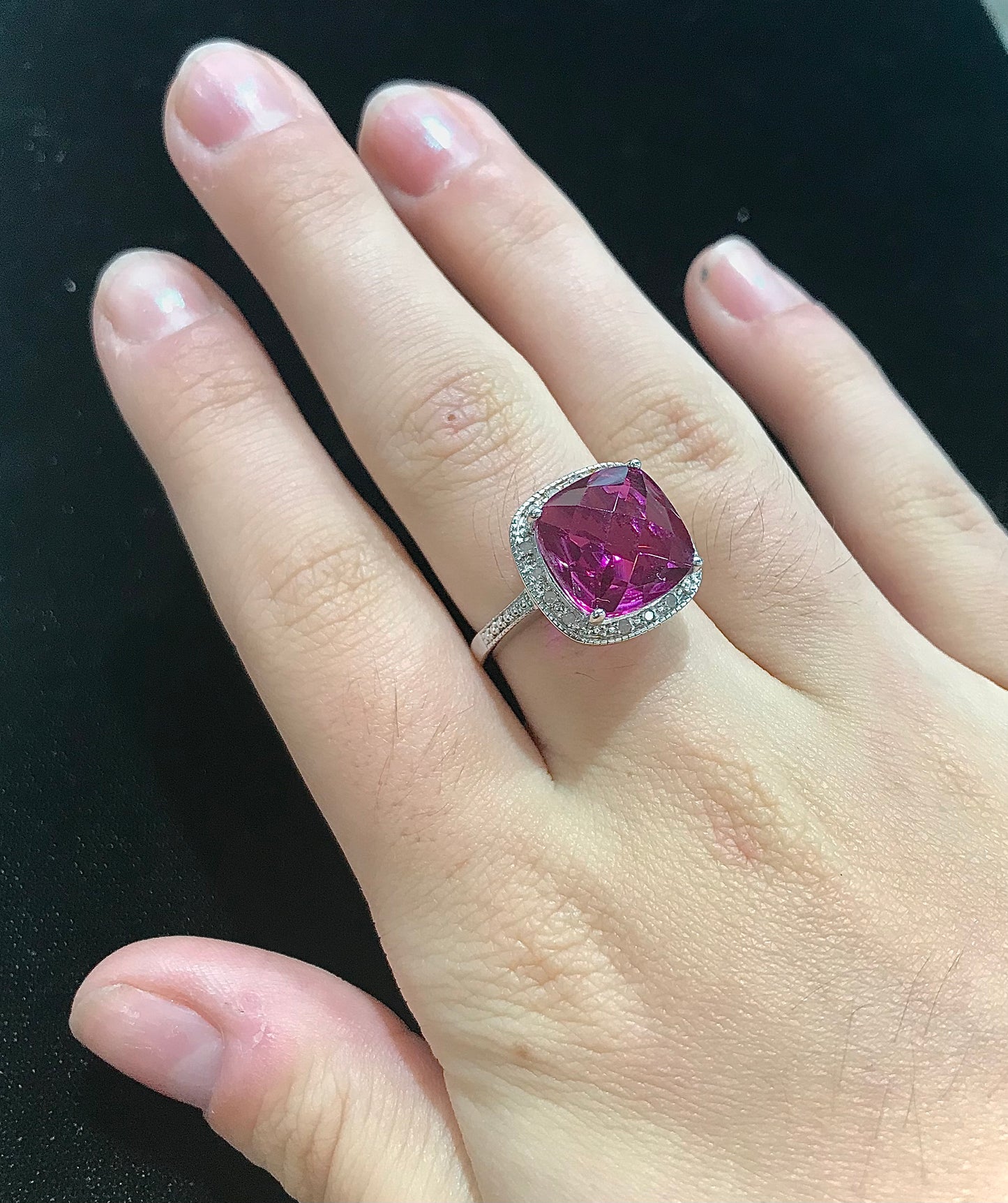 Dark Pink Lab Grown Ring | Sterling Silver