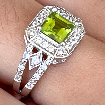 Princess Cut Peridot Ring | Sterling Silver