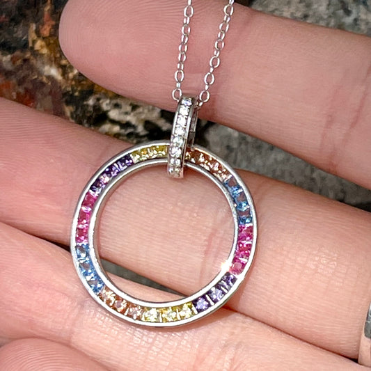 Synthetic Rainbow Ring Pendant | Sterling Silver