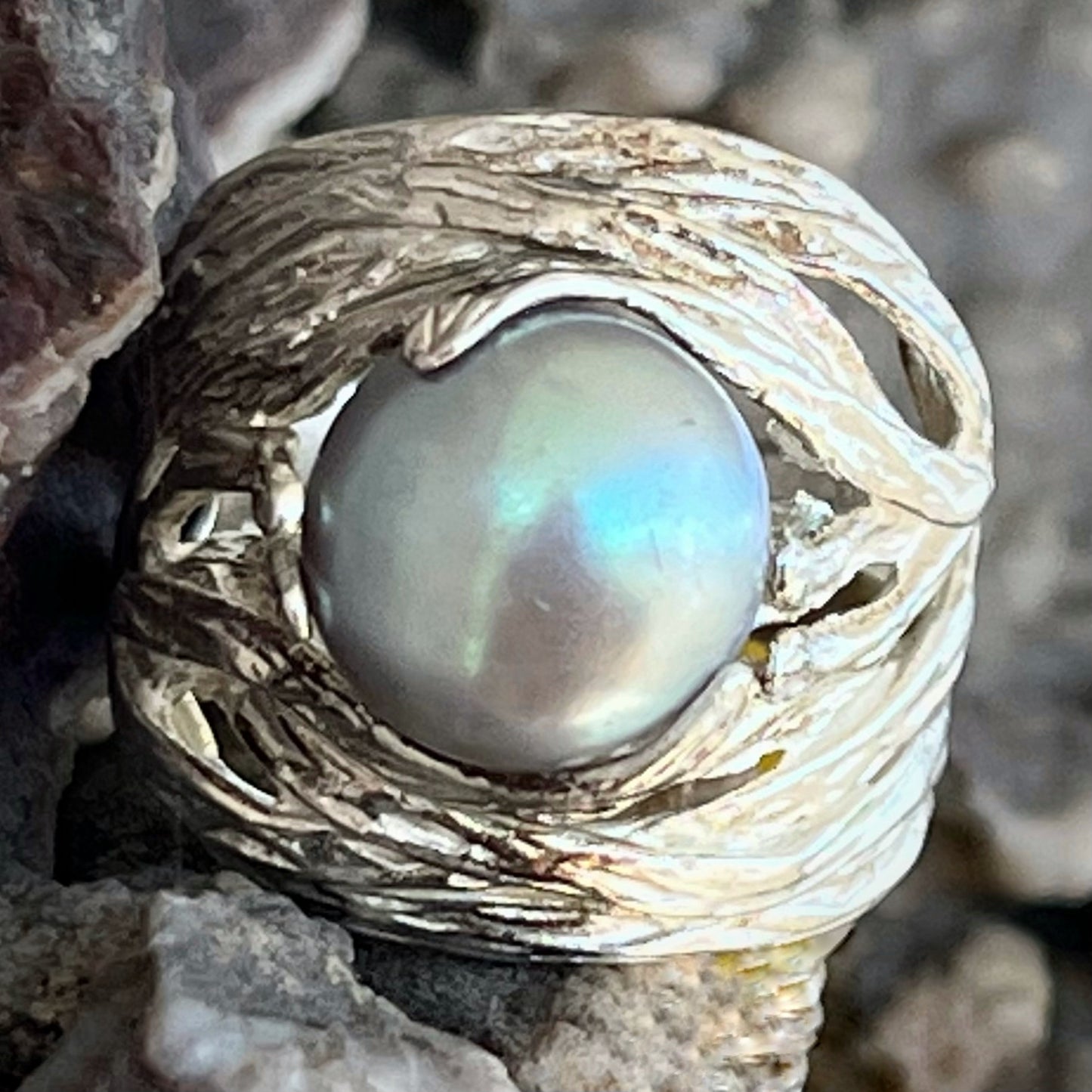 Organic Style Pearl Ring | Sterling Silver