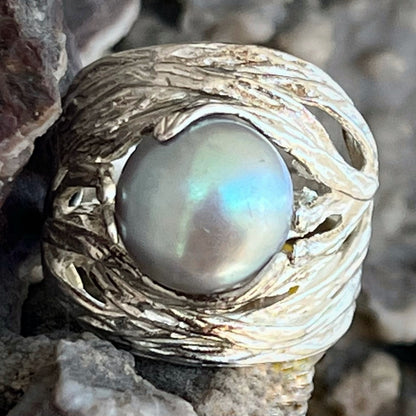 Organic Style Pearl Ring | Sterling Silver