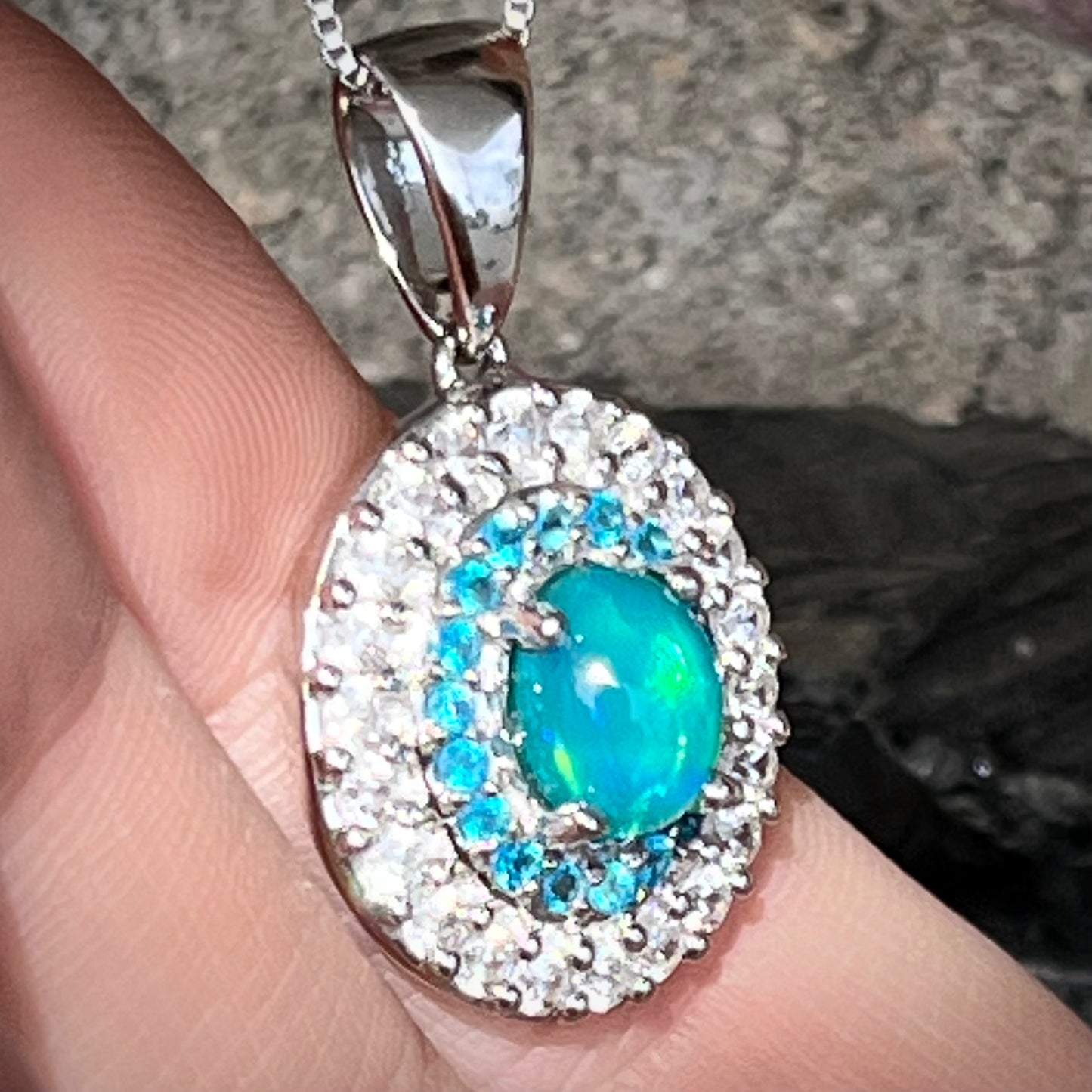 Cordelia | Silver Treated Ethiopian Opal & Apatite Necklace