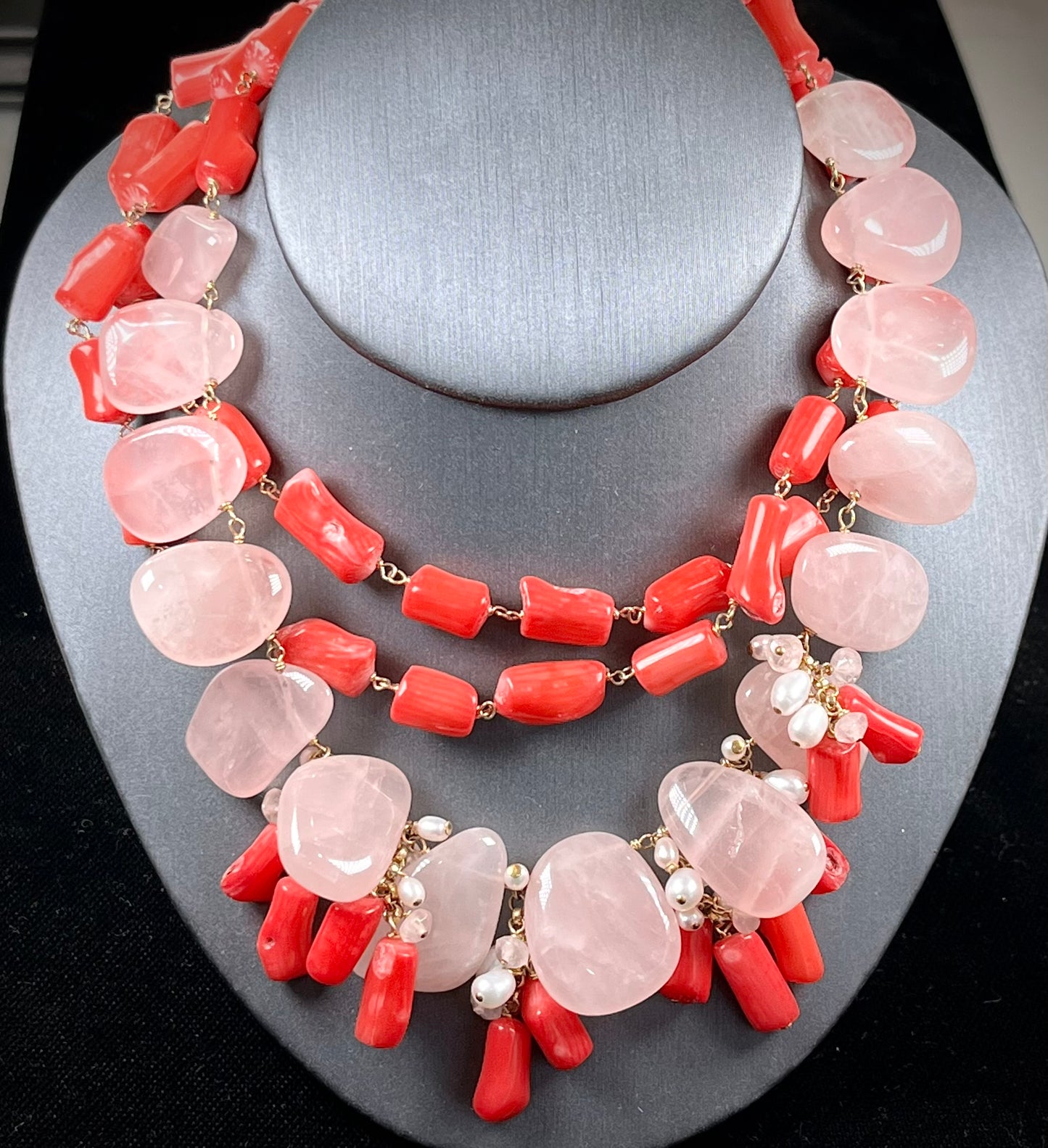 Rose Quartz & Coral Necklace