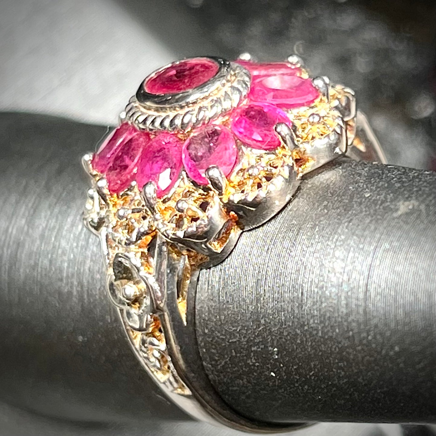 Filigree Scalloped Edge Ruby Ring | Sterling Silver