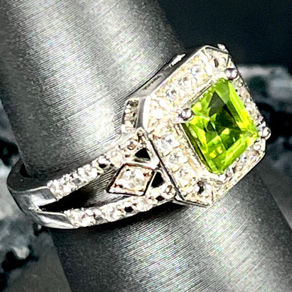 Princess Cut Peridot Ring | Sterling Silver