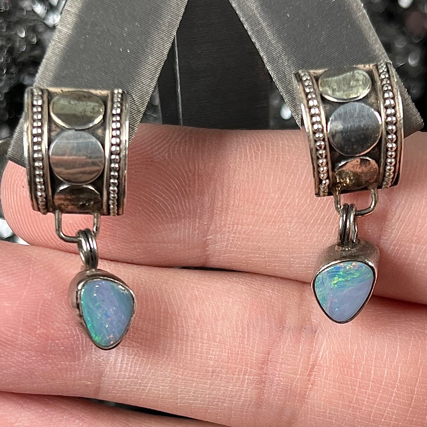 Kuzco and Pacha ~ Sterling Silver Semi-Black Opal Doublet Earrings