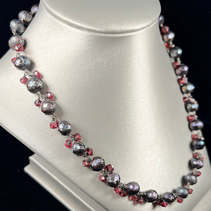 Faceted Pearl & Garnet Necklace