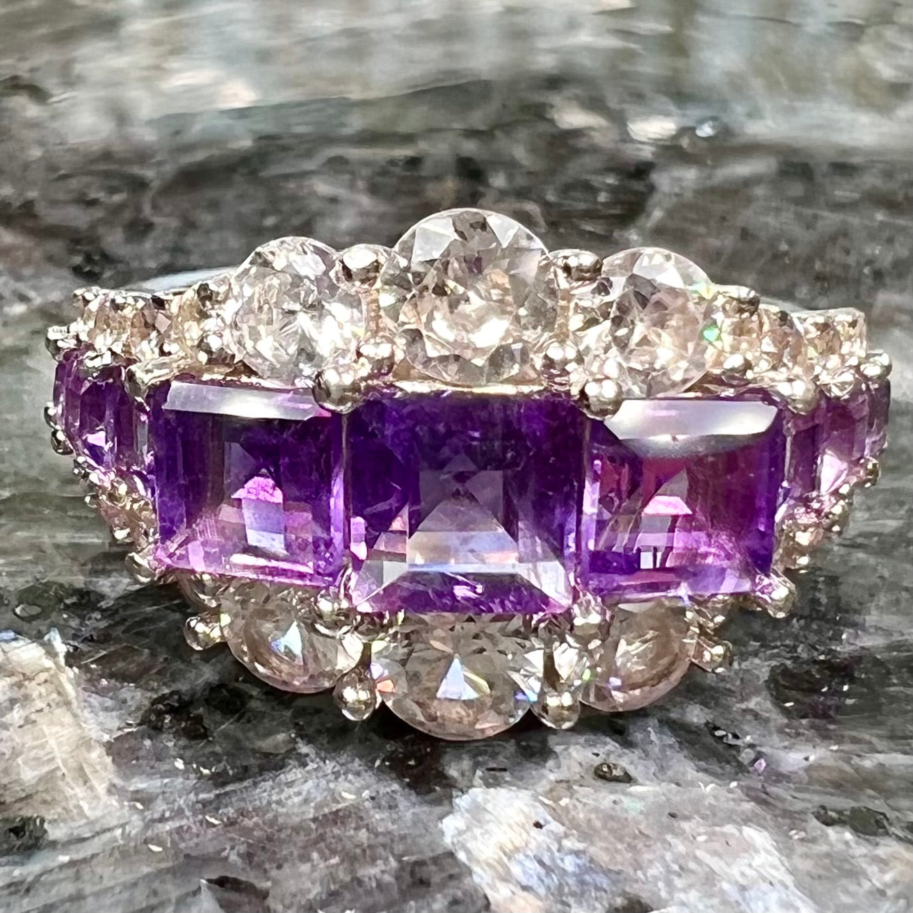 Amethyst & CZ Ring | Sterling Silver