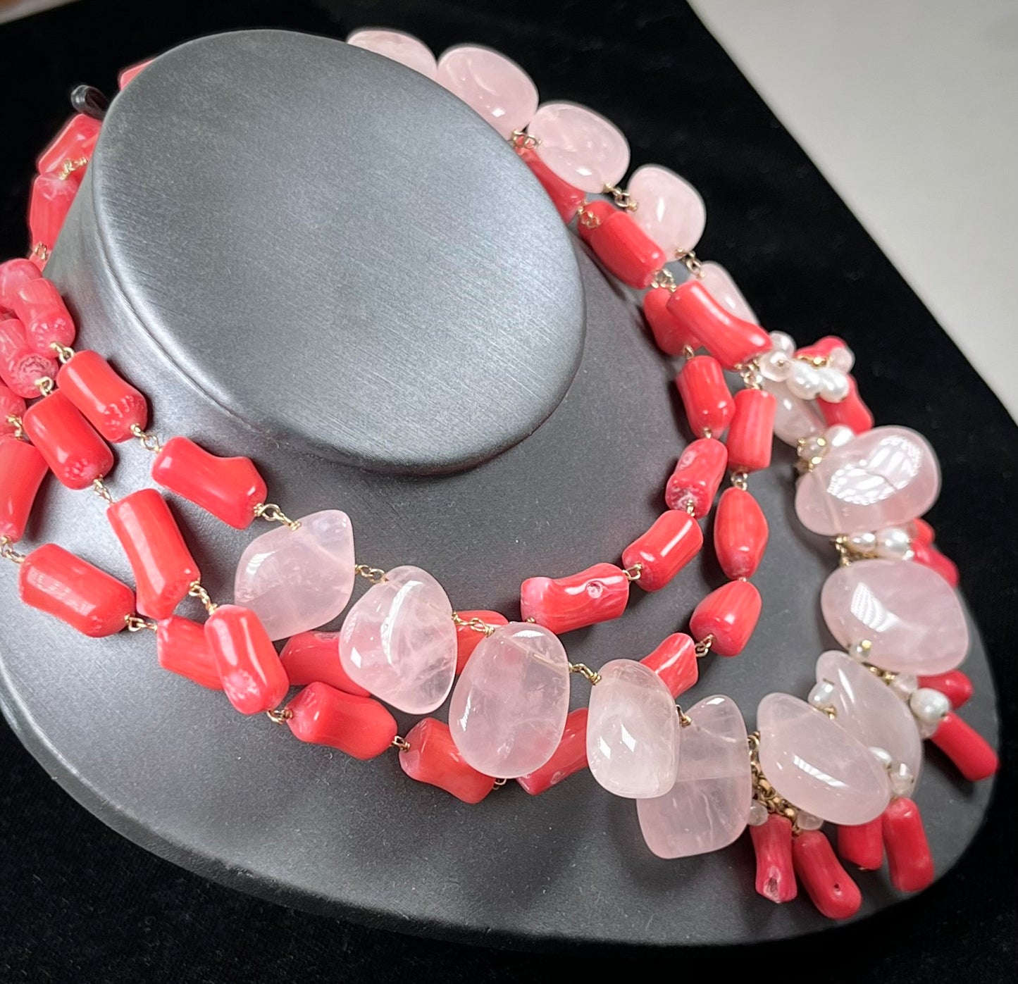 Rose Quartz & Coral Necklace