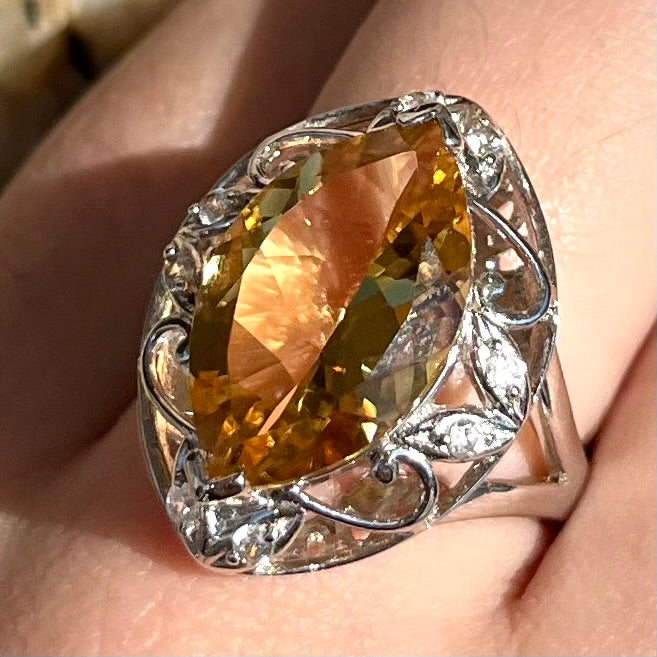 Marquise Cut Citrine Ring | Sterling Silver