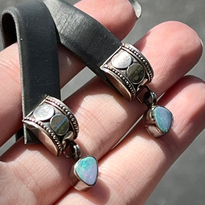 Kuzco and Pacha ~ Sterling Silver Semi-Black Opal Doublet Earrings