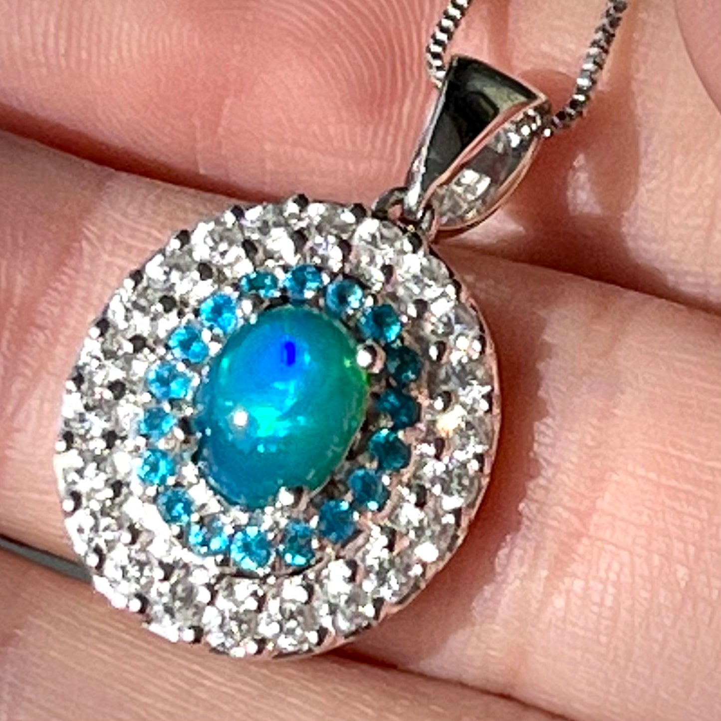 Cordelia | Silver Treated Ethiopian Opal & Apatite Necklace