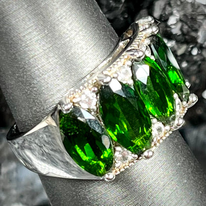 Chrome Diopside & CZ Ring | Sterling Silver