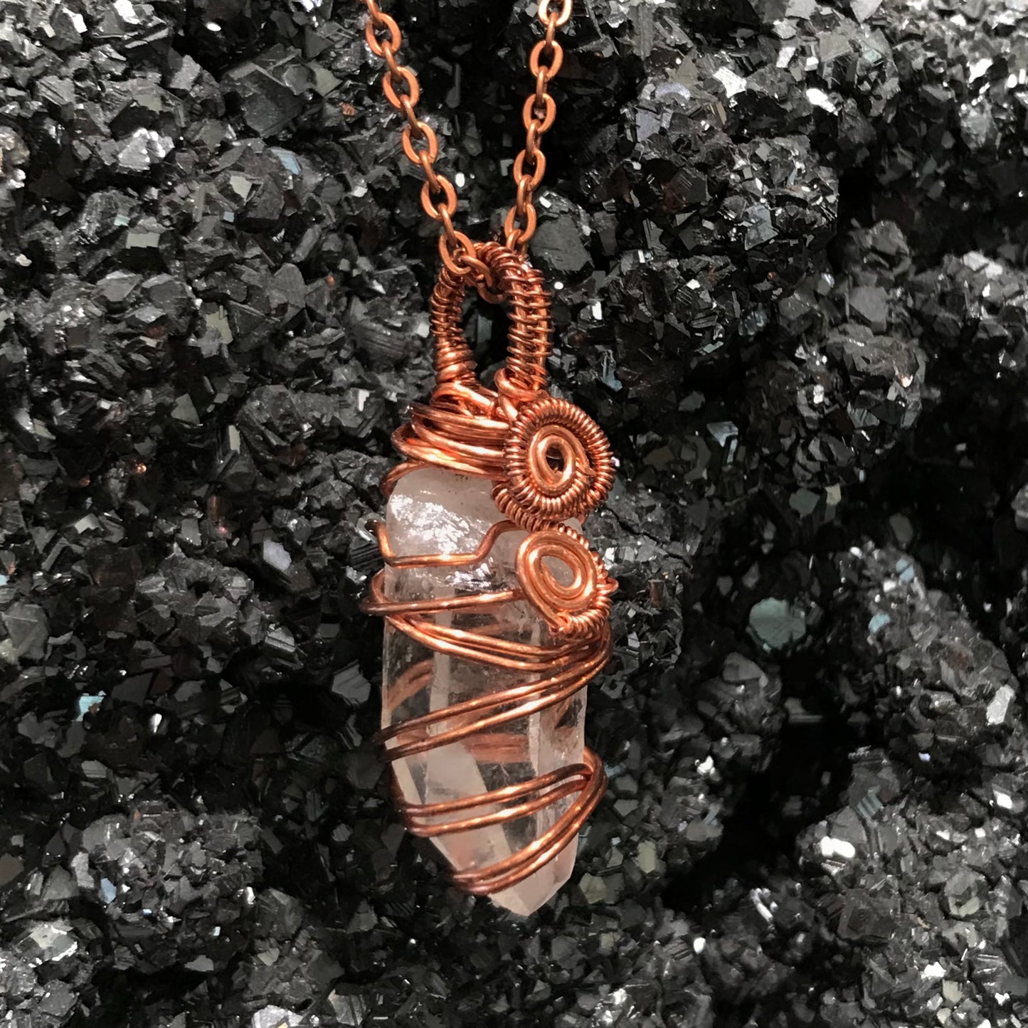 Copper Wire Wrapped Pendant | Quartz