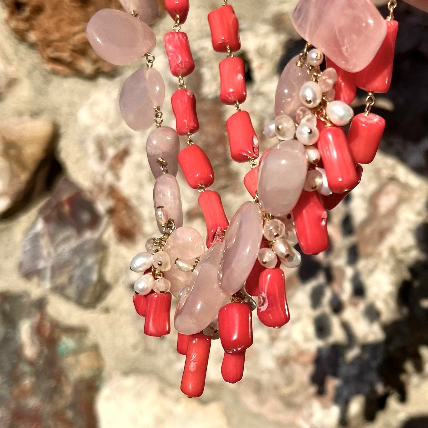 Rose Quartz & Coral Necklace