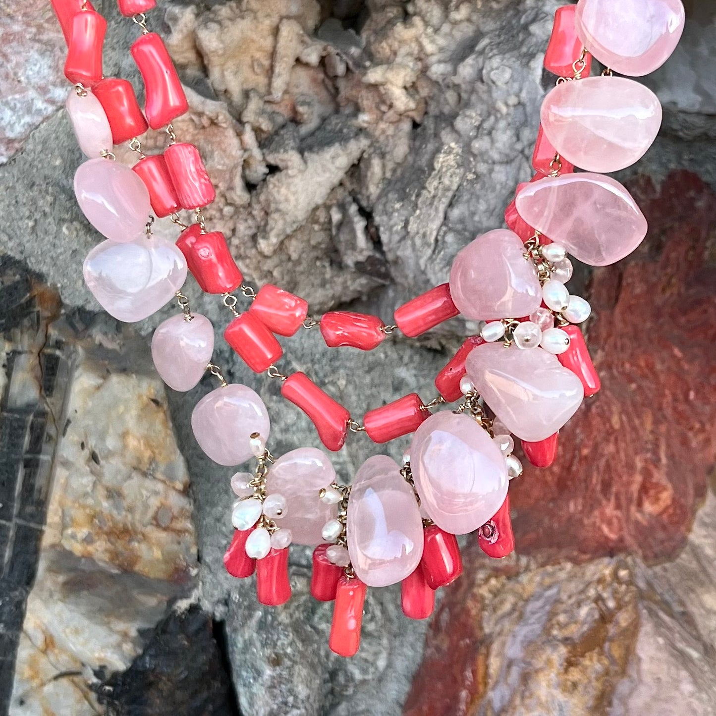 Rose Quartz & Coral Necklace