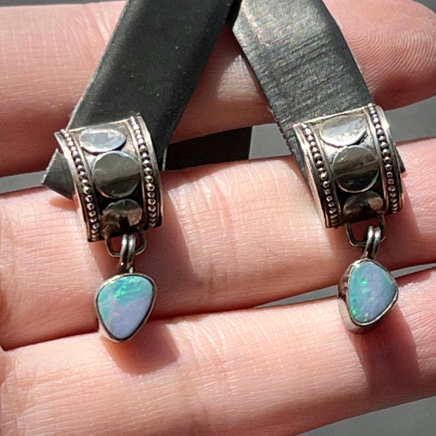 Kuzco and Pacha ~ Sterling Silver Semi-Black Opal Doublet Earrings