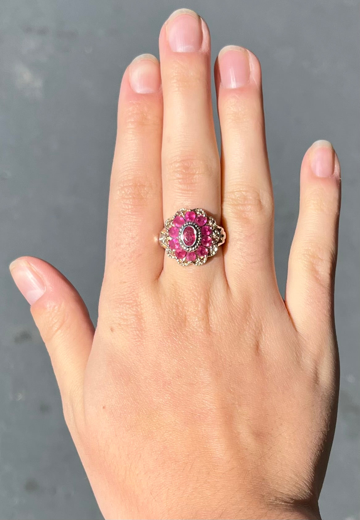 Filigree Scalloped Edge Ruby Ring | Sterling Silver