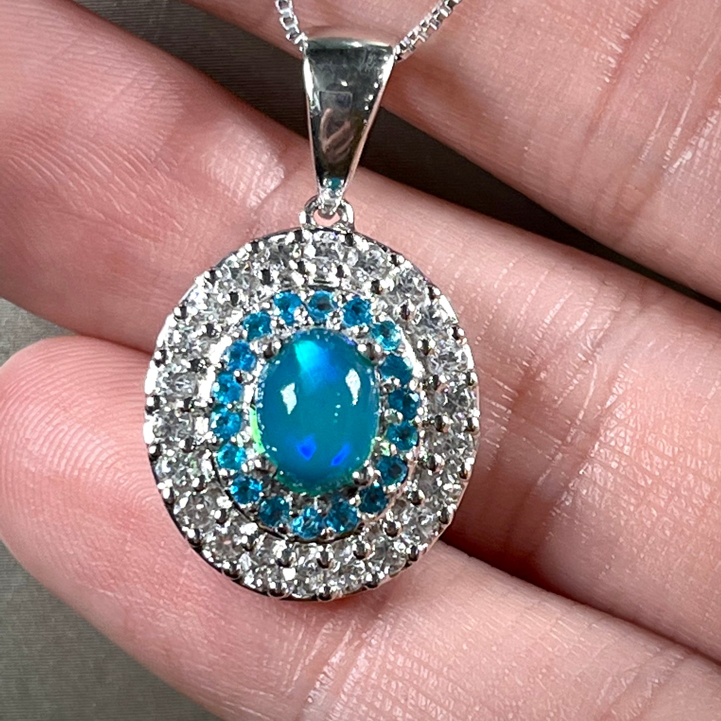Cordelia | Silver Treated Ethiopian Opal & Apatite Necklace
