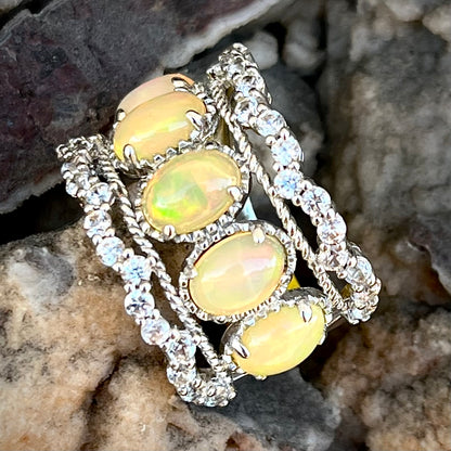Ethiopian Opal and White Topaz Ring | Sterling Silver