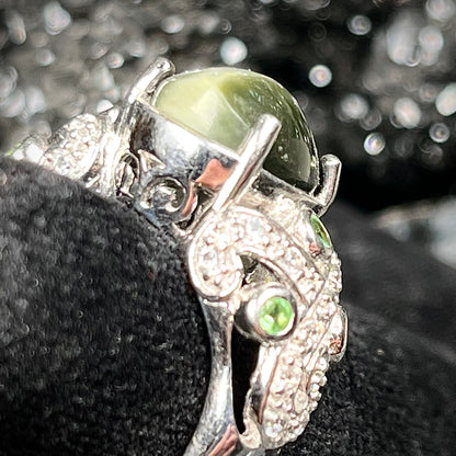Cat's Eye Jade and Garnet Ring | Sterling Silver