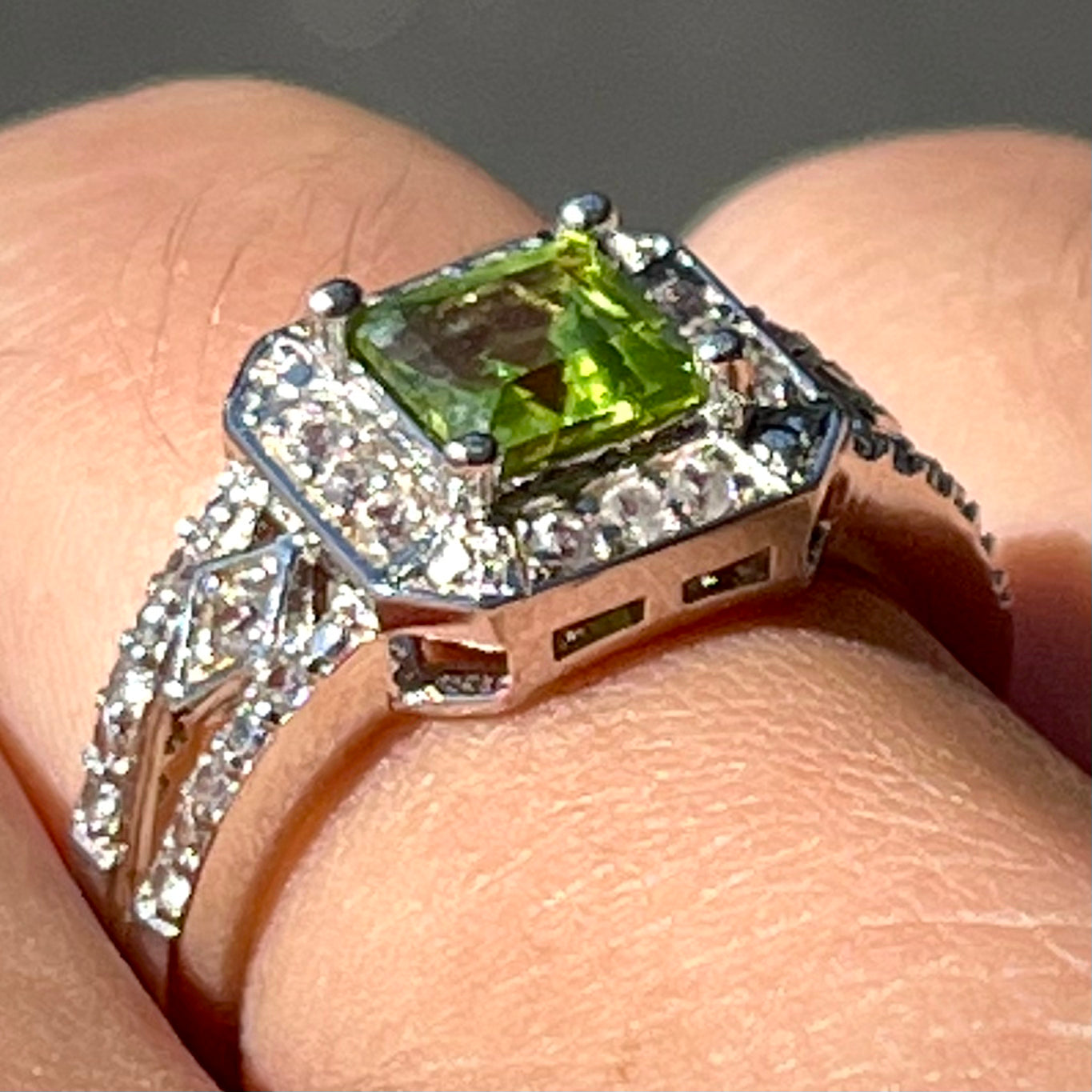 Princess Cut Peridot Ring | Sterling Silver