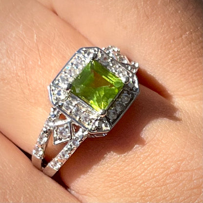 Princess Cut Peridot Ring | Sterling Silver