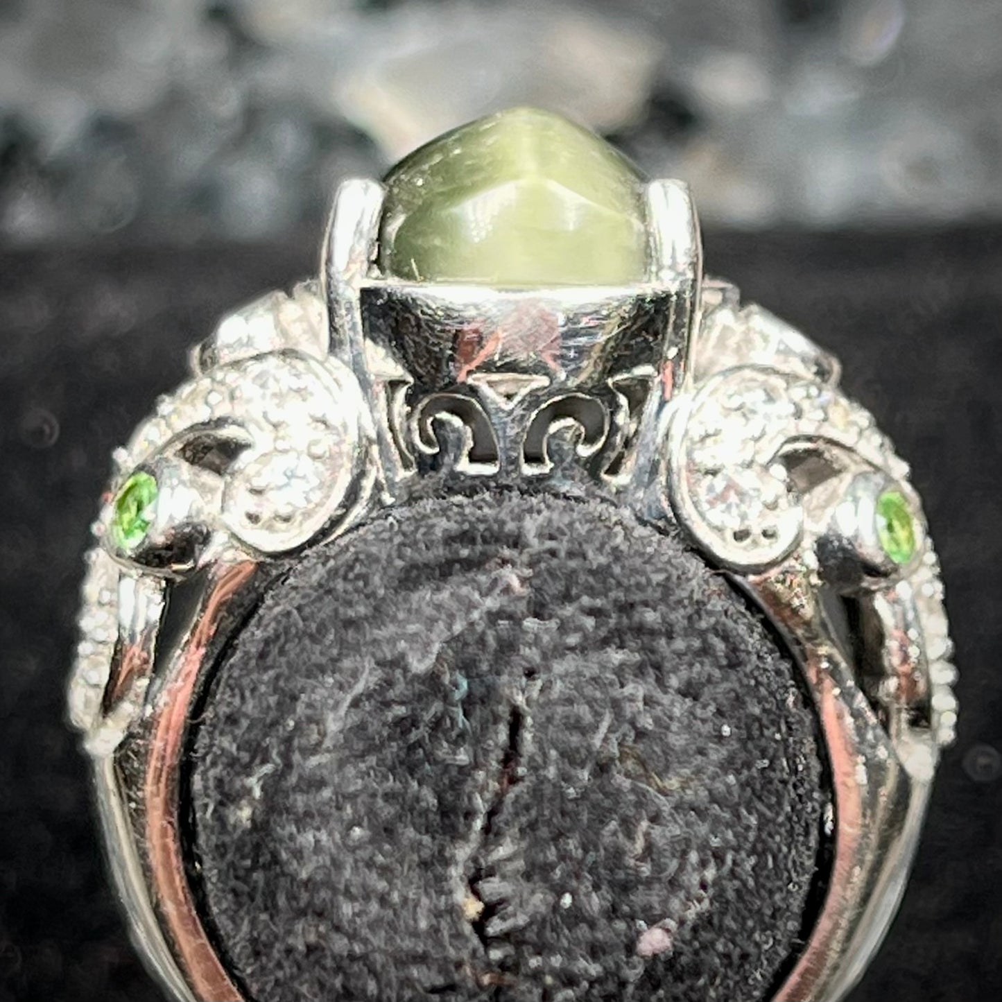 Cat's Eye Jade and Garnet Ring | Sterling Silver