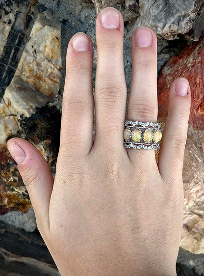 Ethiopian Opal and White Topaz Ring | Sterling Silver