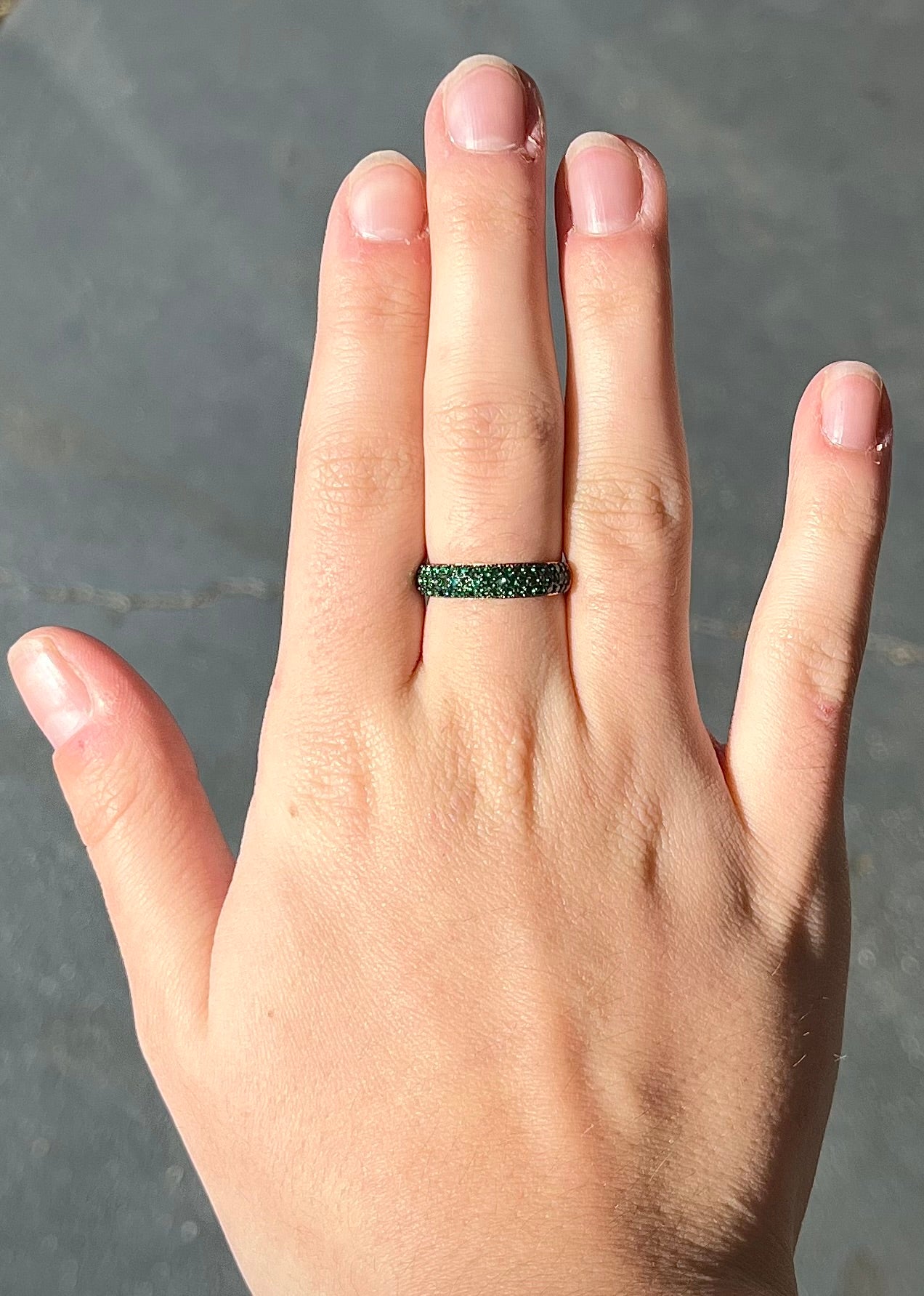 Synthetic Green Gemstone Band | Sterling Silver