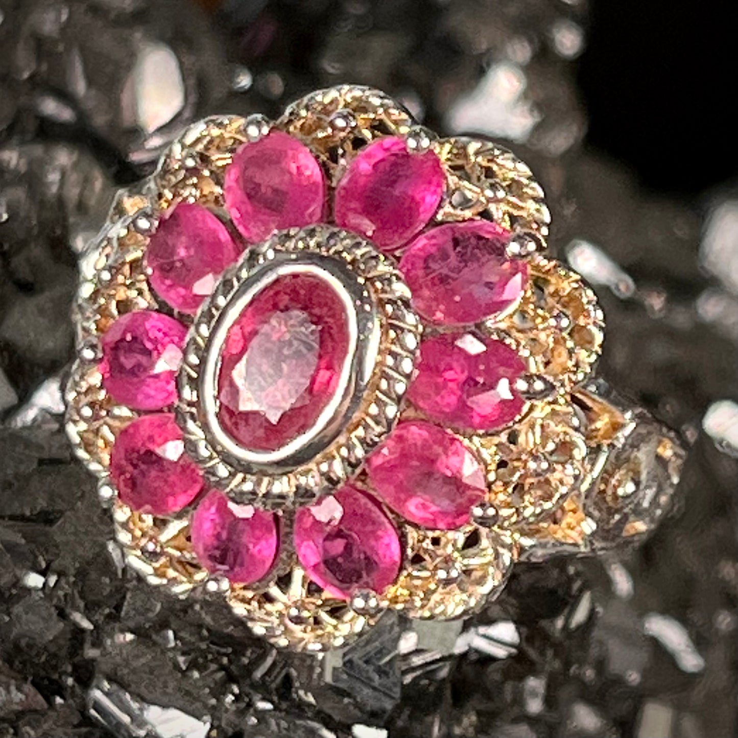 Filigree Scalloped Edge Ruby Ring | Sterling Silver