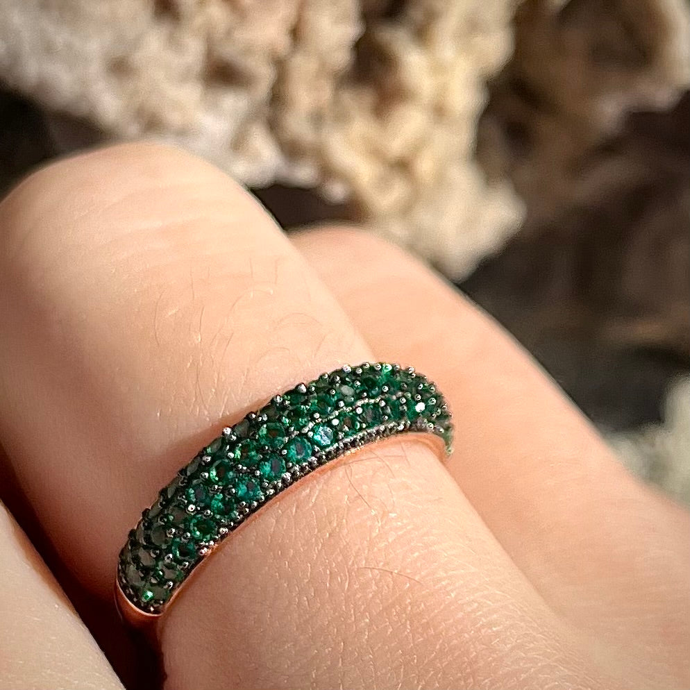 Synthetic Green Gemstone Band | Sterling Silver