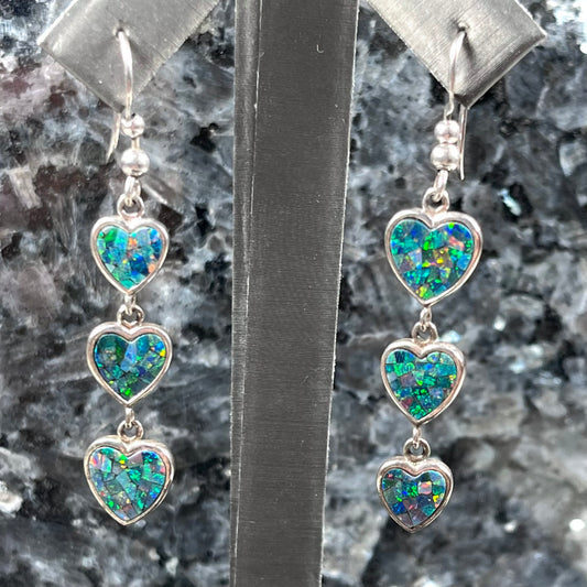 Mosaic Opal Heart Dangle Earrings