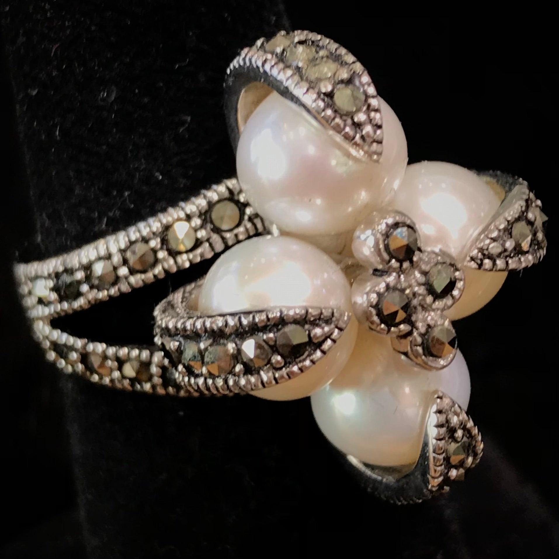 Pearl and Marcasite Ring | Sterling Silver – Burton's Gems