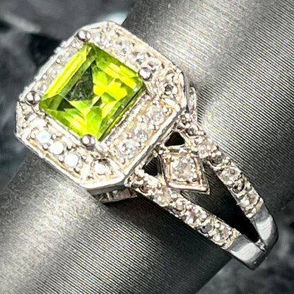 Princess Cut Peridot Ring | Sterling Silver
