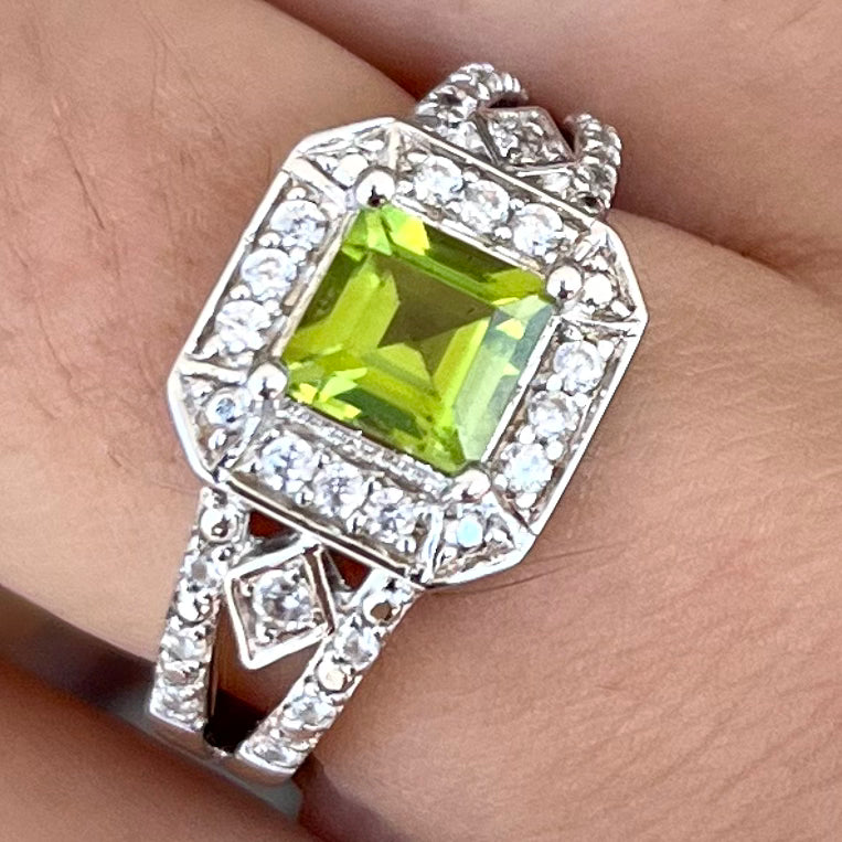 Princess Cut Peridot Ring | Sterling Silver
