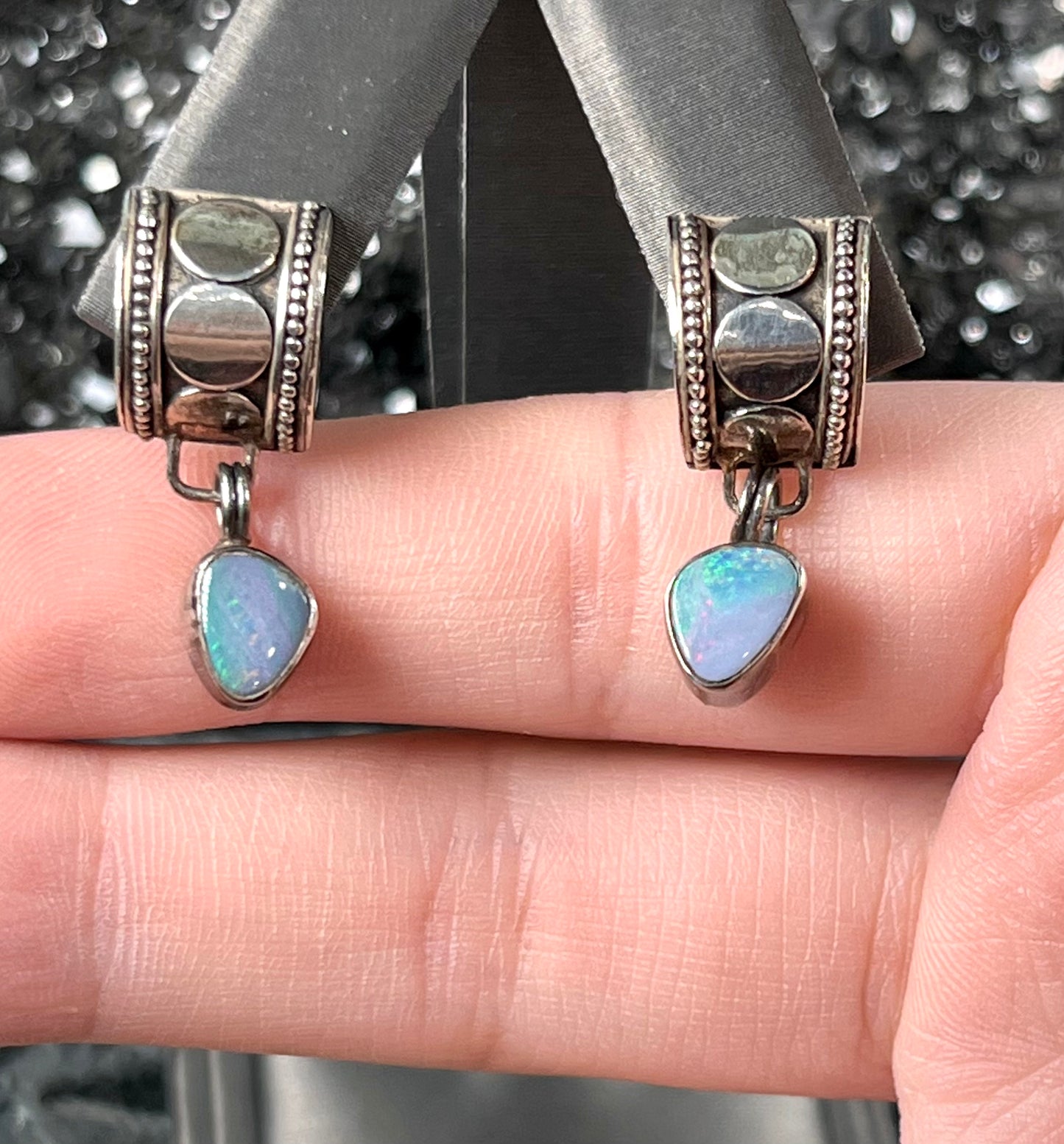 Kuzco and Pacha ~ Sterling Silver Semi-Black Opal Doublet Earrings