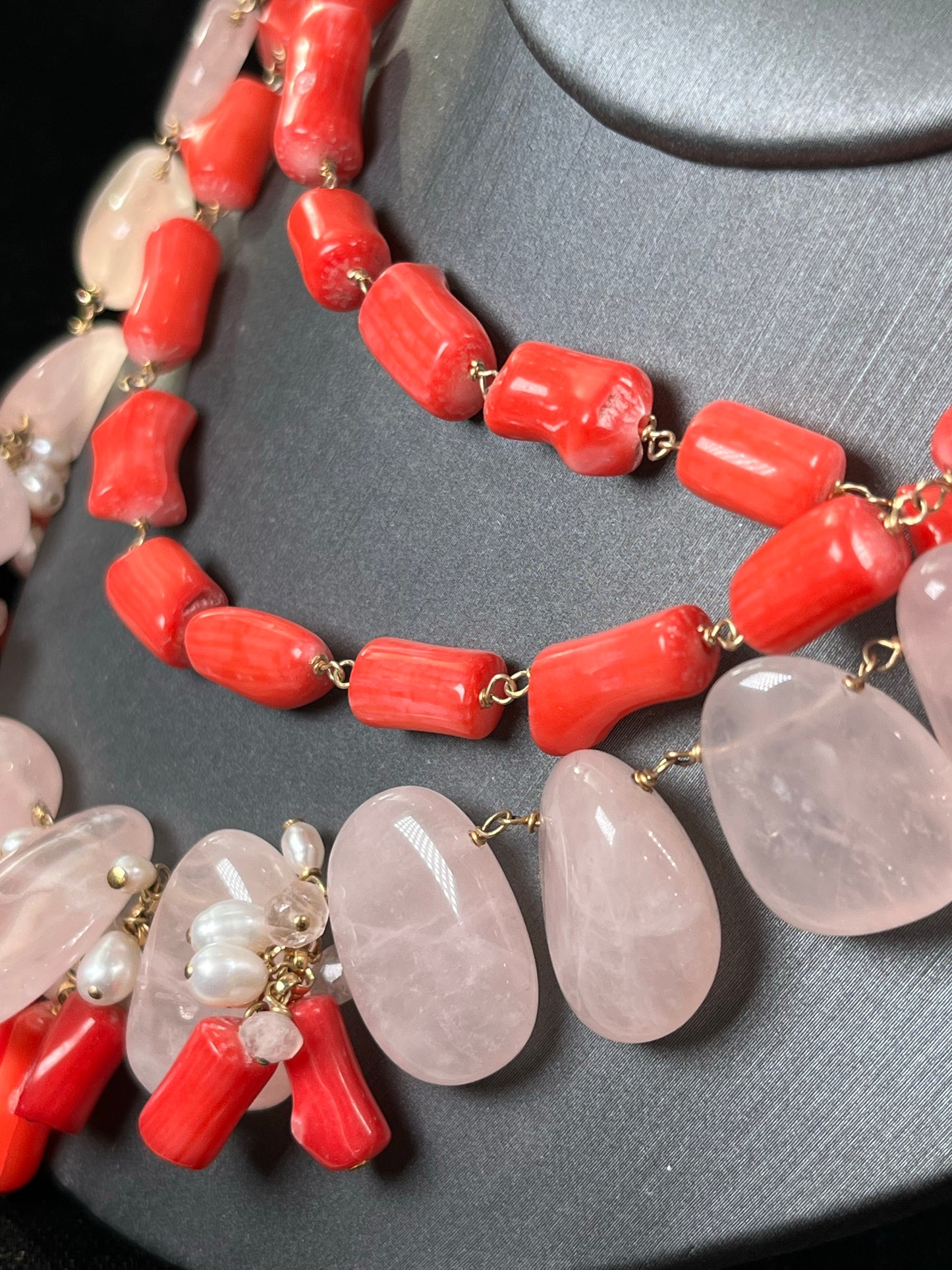 Rose Quartz & Coral Necklace