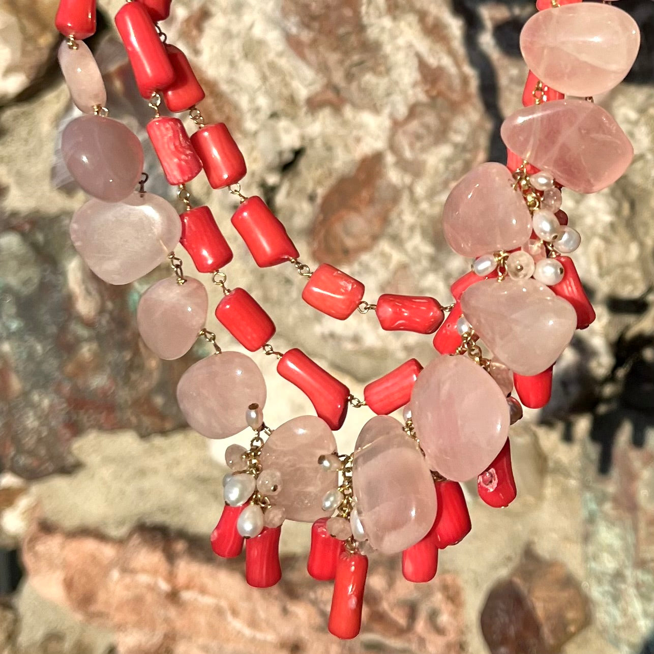 Rose Quartz & Coral Necklace