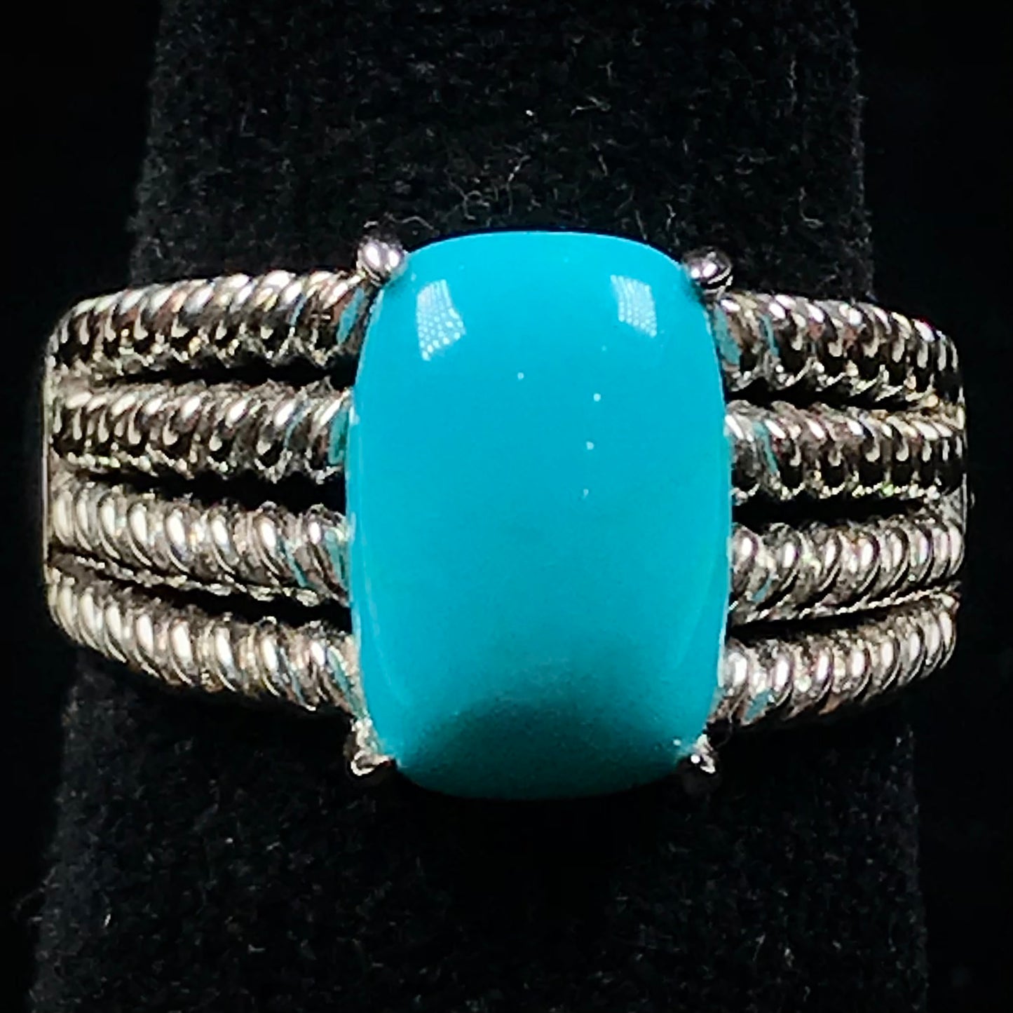 Sleeping beauty turquoise ring set in sterling silver with split shank.