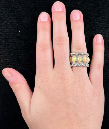Ethiopian Opal and White Topaz Ring | Sterling Silver