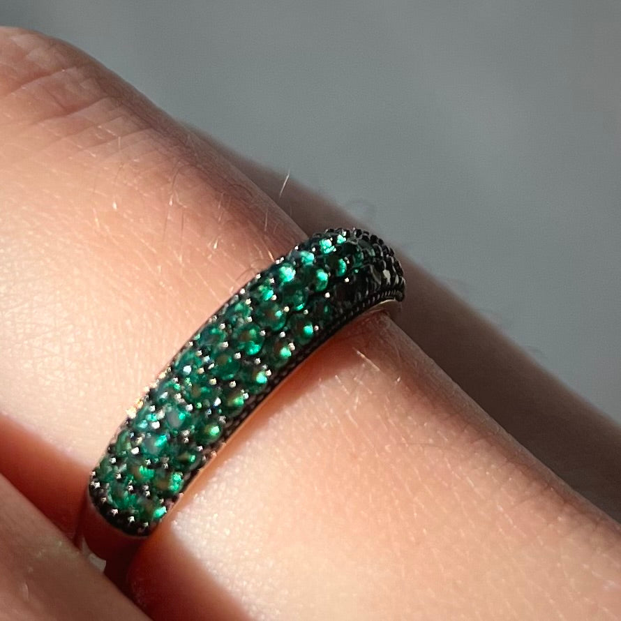 Synthetic Green Gemstone Band | Sterling Silver