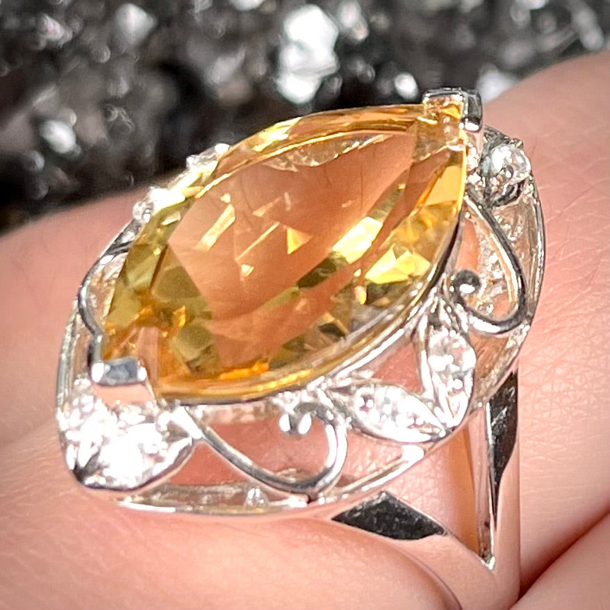 Marquise Cut Citrine Ring | Sterling Silver