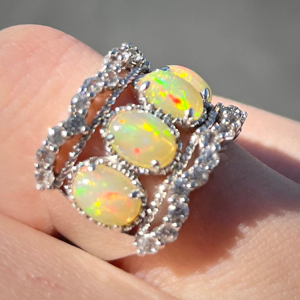Ethiopian Opal and White Topaz Ring | Sterling Silver