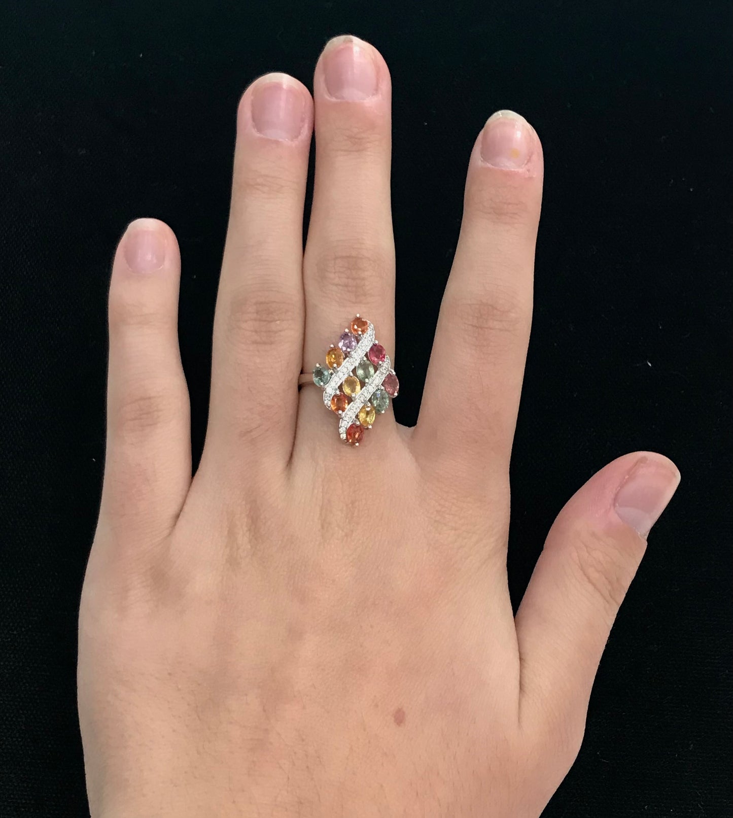 Multicolor Natural Sapphire Ring | Sterling Silver