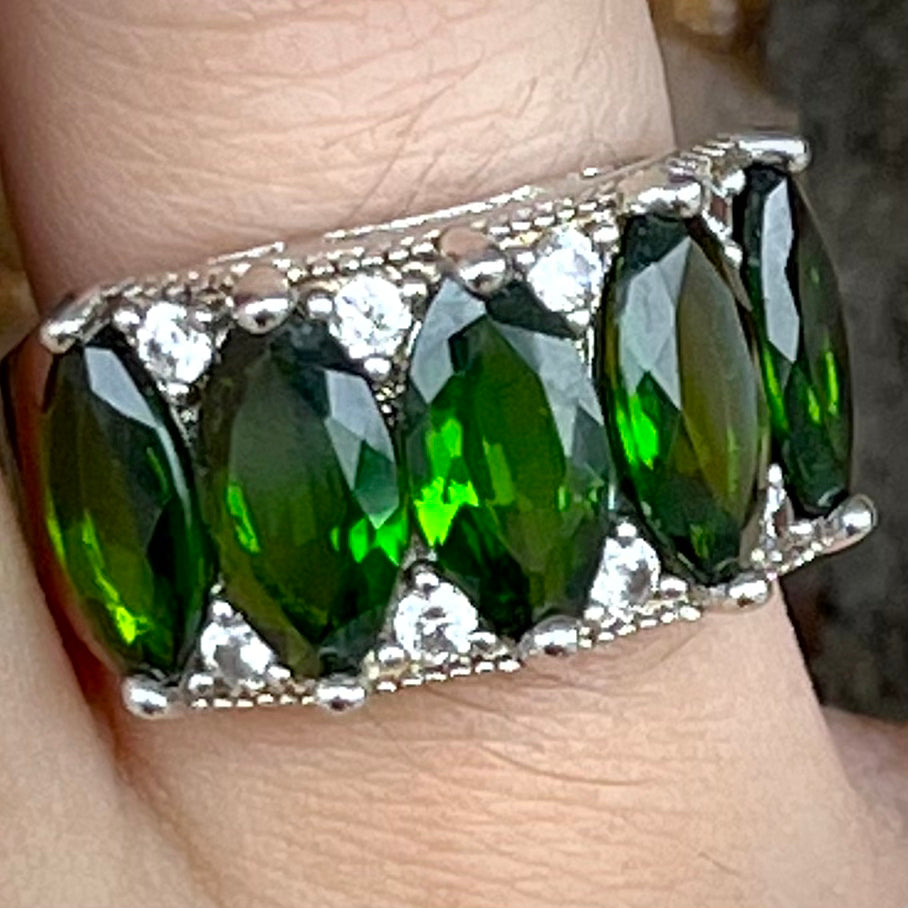 Chrome Diopside & CZ Ring | Sterling Silver