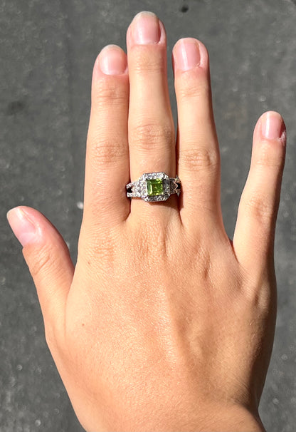 Princess Cut Peridot Ring | Sterling Silver