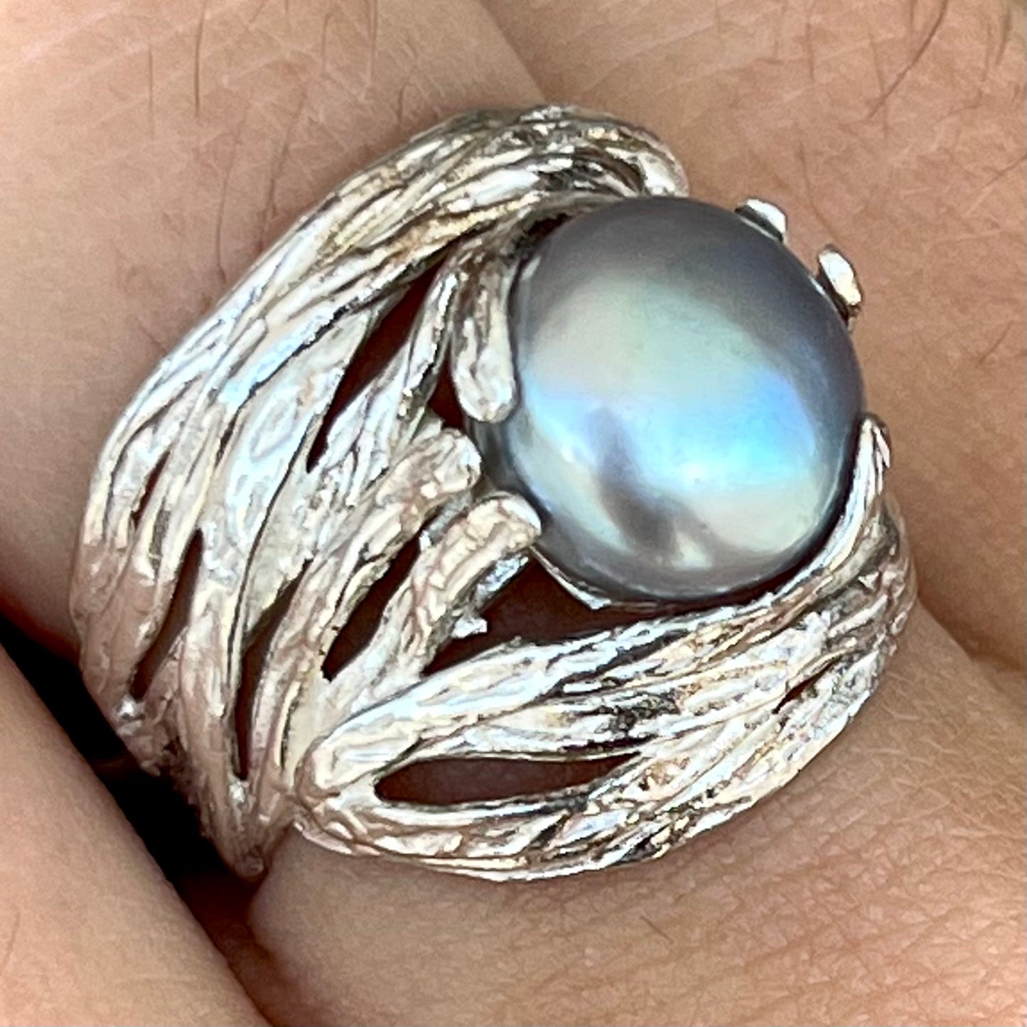 Organic Style Pearl Ring | Sterling Silver